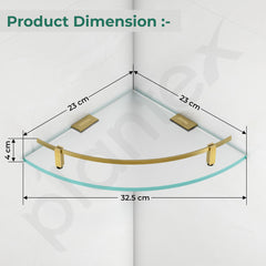 Plantex Frosted Glass Corner Shelf for Bathroom/Kitchen Glass Shelf with Brass Railings and Brackets/Bathroom Corner Shelf (Brass Antique- 9x9 Inches - Pack of 1)-2