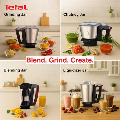 Tefal Puregrind Mixer Grinder, 800W Heavy-Duty Copper Motor, Advanced Lid Jar Interlocking Leakproof Jars | Hands Free Operation | Europe’s No.1 Brand | 3-Year Product Coverage | 5 Year Motor Coverage