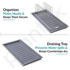 Plantex Stainless Steel Dish Drying Rack for Kitchen with Drain Tray/Plate & Thali Stand/Utensil, Bowl & Glass Holder/Countertop Dish Drainer Organizer Pack of 1 (Chrome & Grey)-5