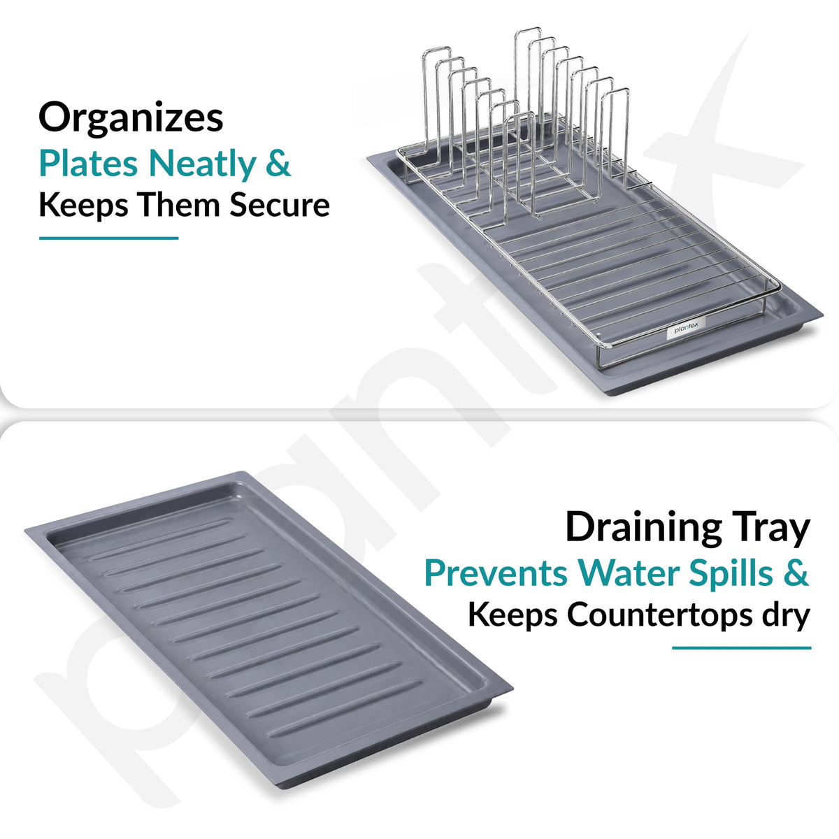 Plantex Stainless Steel Dish Drying Rack for Kitchen with Drain Tray/Plate & Thali Stand/Utensil, Bowl & Glass Holder/Countertop Dish Drainer Organizer Pack of 1 (Chrome & Grey)-5