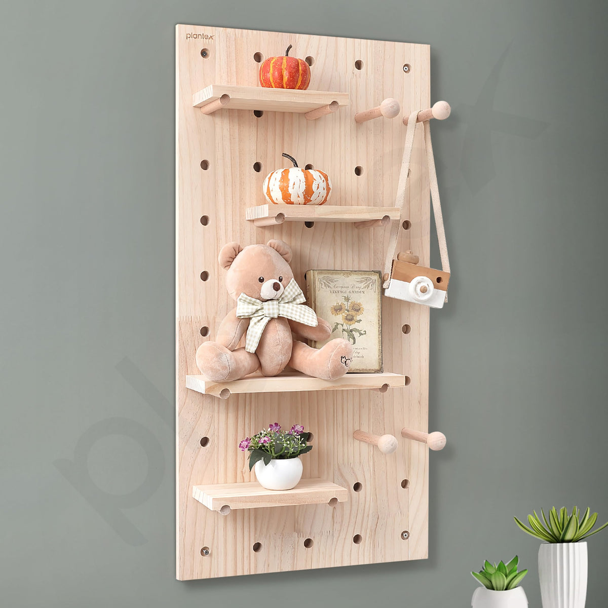 Plantex Multipurpose Pine Wall Mount Wood Pegboard For Home/Wood Display Shelf/Wall Organizer For Bedroom/Kitchen/Bathroom - (32X16 Inches)-6