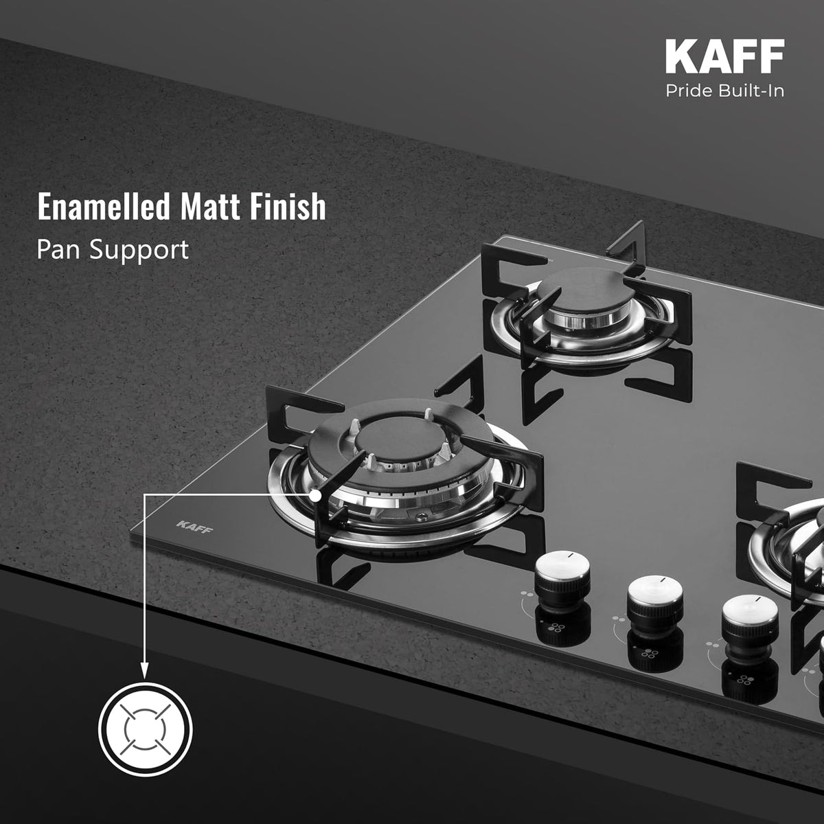 Kaff 60cm Built-in Hob 4 Burner | Auto Electric Ignition Gas Hob | Italian Burners | 8mm Toughened Glass Top | Easy Grip