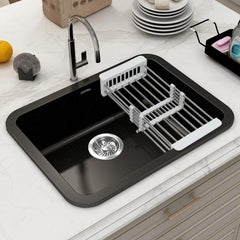 Plantex Matt German Engineered Technology Quartz Sink For Kitchen/UV Protected Kitchen Sink/Single Bowle Sink For Home(Charcoal Black-18X24 Inch)-1