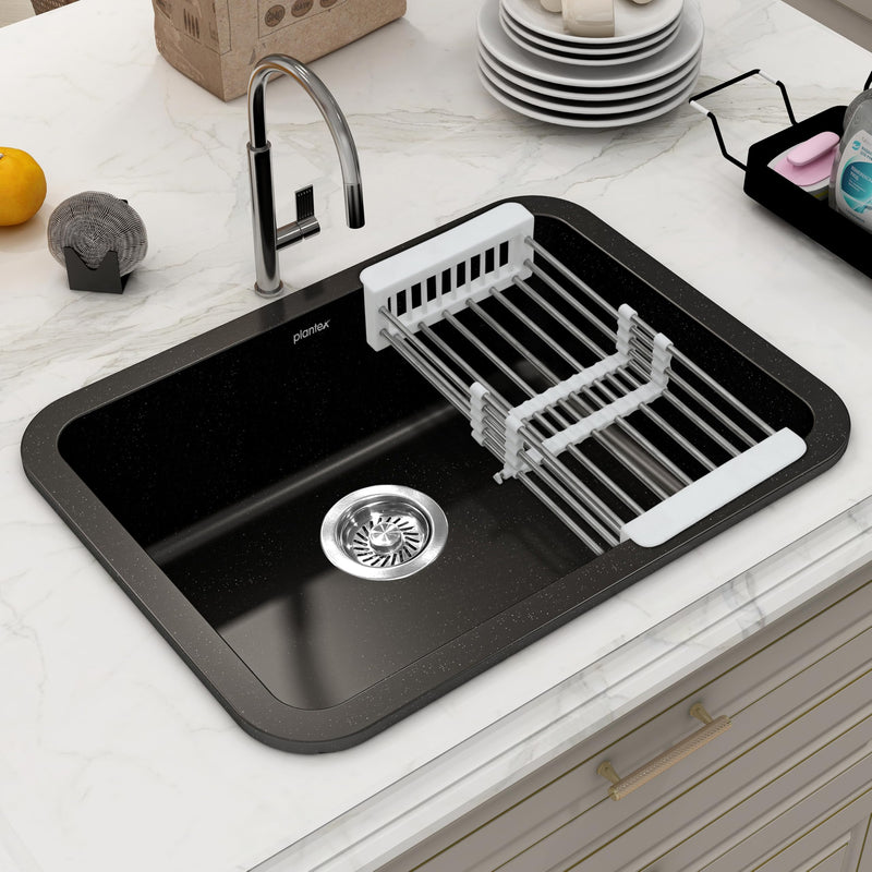 Plantex Matt German Engineered Technology Quartz Sink For Kitchen/UV Protected Kitchen Sink/Single Bowle Sink For Home(Charcoal Black-18X24 Inch)-1