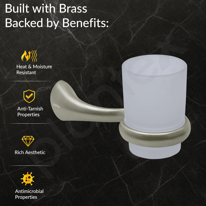 Plantex Smero Pure Brass Tooth Brush Holder/Tumbler Holder/Toothpaste Holder/Bathroom Accessories - Effect (Satin Matt)-2