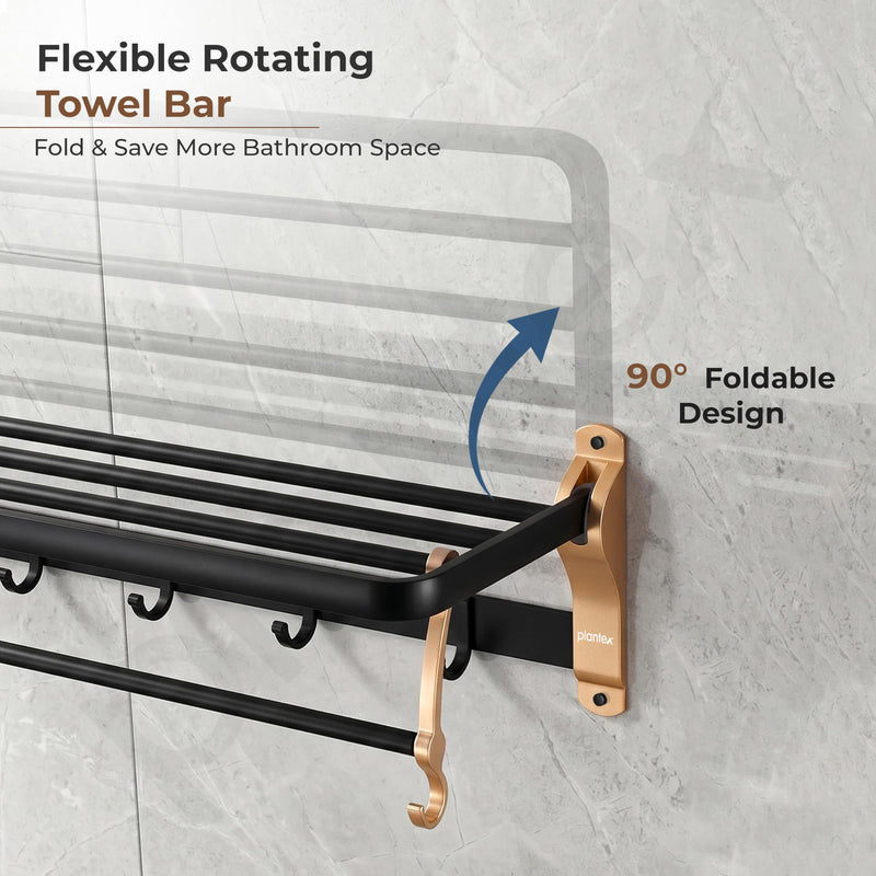 Plantex Towel Rack for Bathroom/Aluminium Towel Holder/24inch Towel Hanger/Bathroom Accessories - Pack of 1 (Black & Gold)-3