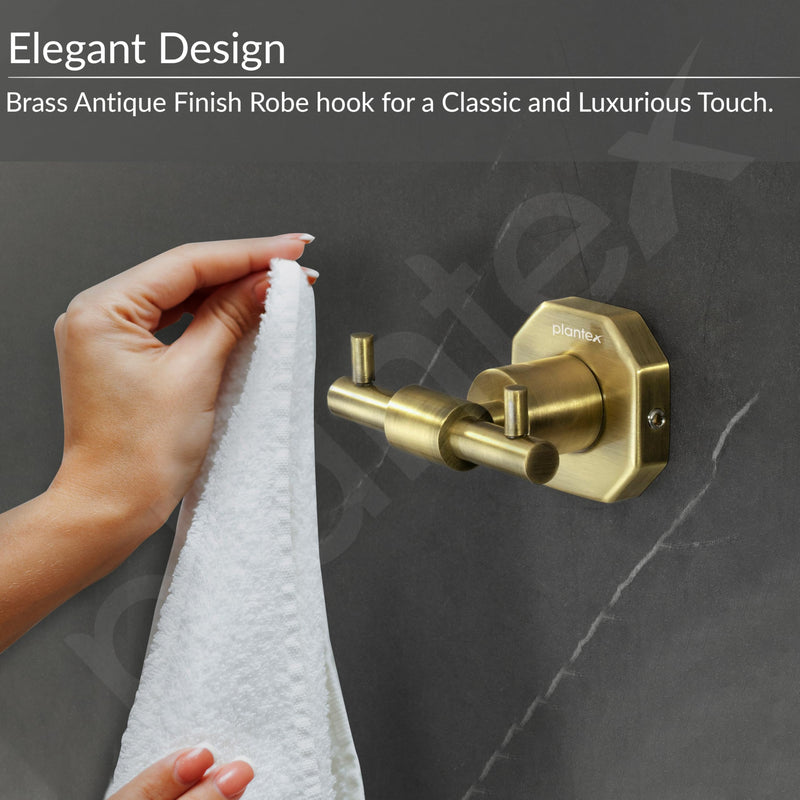 Plantex 304 Grade Stainless Steel Robe Hook/Cloth Holder/Towel Hanger/Bathroom Accessories - Nipron (Brass Antique)-4