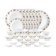 La Opala Novo Collection Opal Glass Crockery | for Family of 6 | Dinner Set 35 pcs Petite Roses | Plates & Bowls for Dining | Microwave Safe | 100% Vegetarian | Extra Strong | Light & White