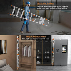 Plantex Secura 7 Step Aluminium Ladder for Home/Foldable Ladder with Safe Hand Rails/5 Year Manufacturer Warranty(Orange-Chrome)