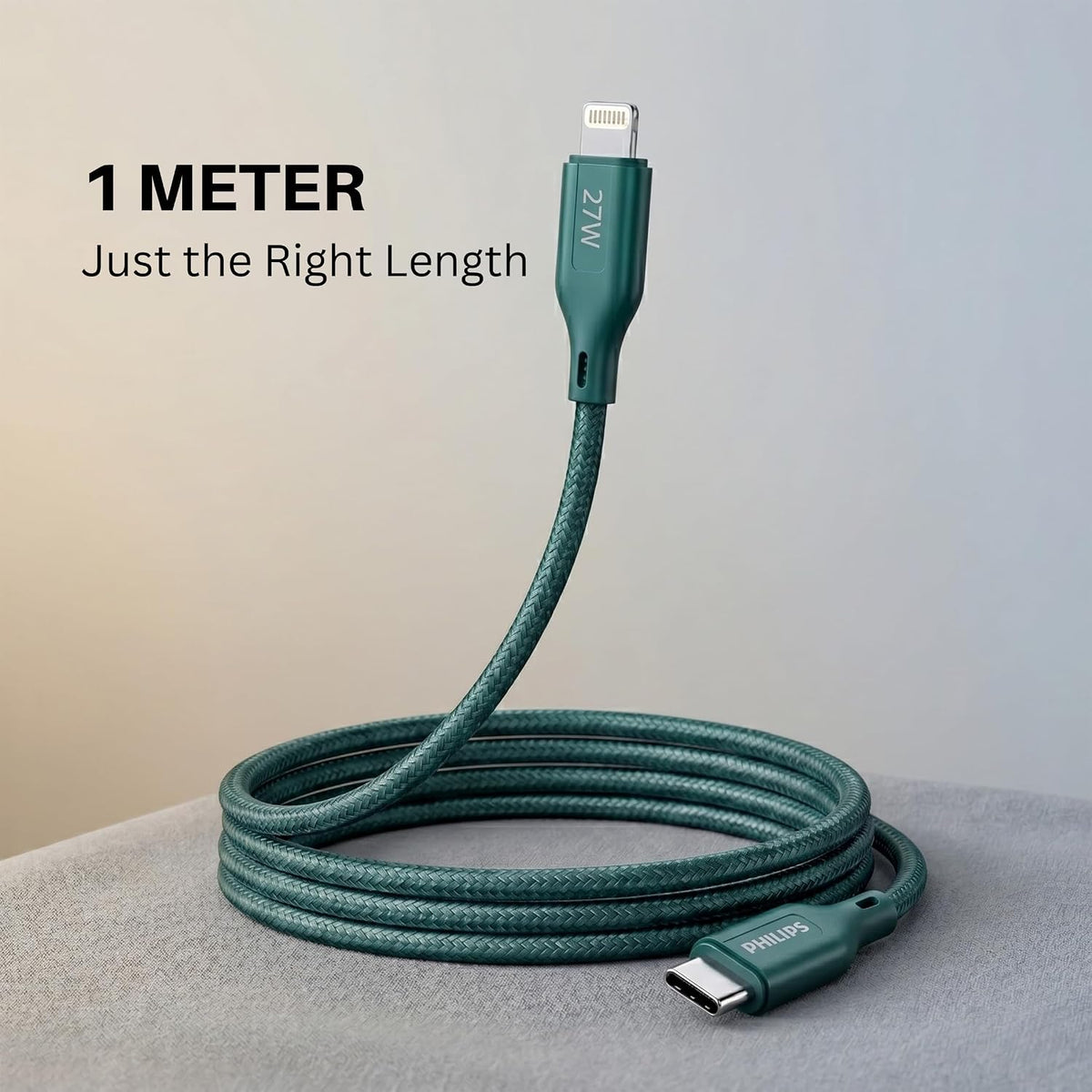 Philips DLC4130LT/94 27W iPhone Original Type-C to Lightning Fast Charging Cable (1m, Crystal Teal)