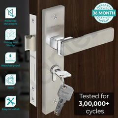 Plantex Heavy-Duty Door Lock Set - Main Door Lock Handle Set/Mortise Lock with 3 Keys, Brass Lock Body & Cylinder (8116 - Steel Satin & Chrome)-2