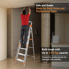 Plantex Secura 6 Step Aluminium Ladder for Home/Foldable Ladder with Safe Hand Rails/5 Year Manufacturer Warranty(Orange-Silver)-6