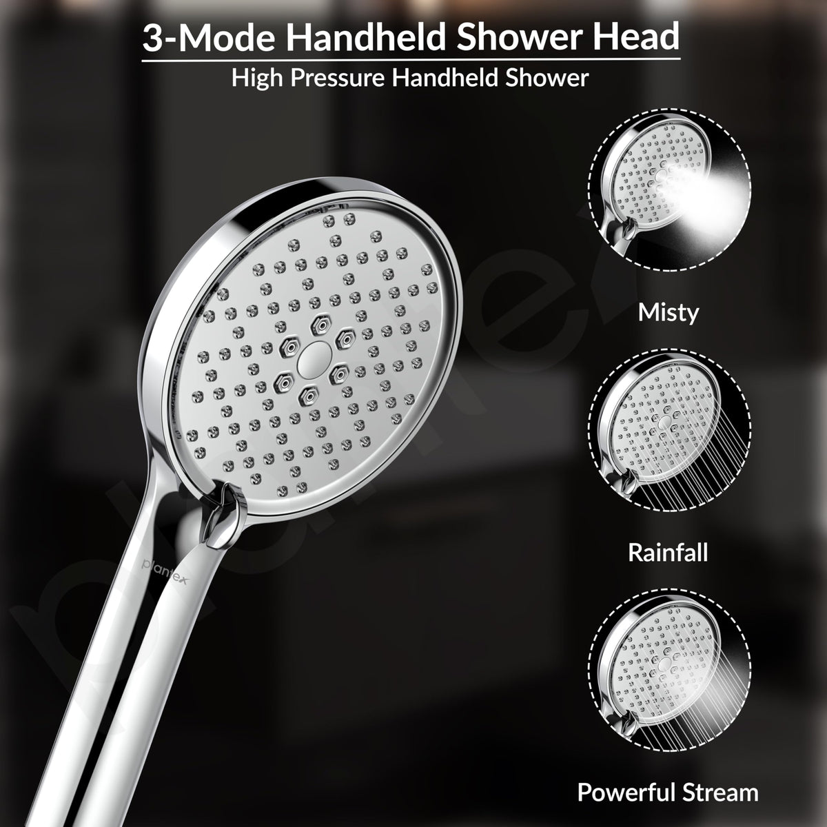 Plantex Shower For Bathroom Full Set with 3-Mode Hand Shower/304 Stainless Steel Flexible Hose Pipe & Hand Shower Holder-Chrome-5