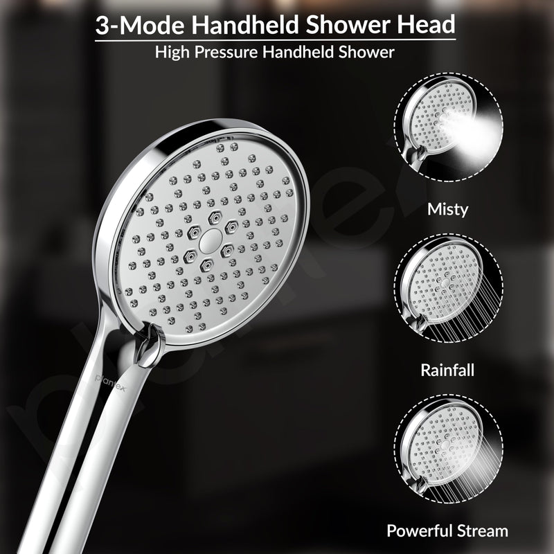 Plantex Shower For Bathroom Full Set with 3-Mode Hand Shower/304 Stainless Steel Flexible Hose Pipe & Hand Shower Holder-Chrome-5