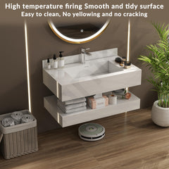 Plantex Floating Vanity for Bathroom/Slab Tile Vanity/Wall Mount Basin with Cabinet/Washbasin Cabinet - 32 x 18 inch (ED-07-Marble Finish)-6
