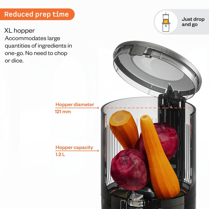 Atomberg Althea Cold Press Juicer For Home | High Nutrition | 40RPM | Easy To Use & Clean | Auto Reverse | XL Hopper | Safety Features | Ideal for Fruit, Veggie Juices, Coconut Milk | Sunset Orange