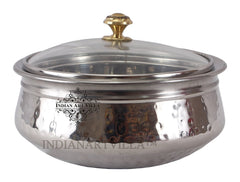 Pure Steel D/W Hammered Design Handi Bowl with Glass Lid