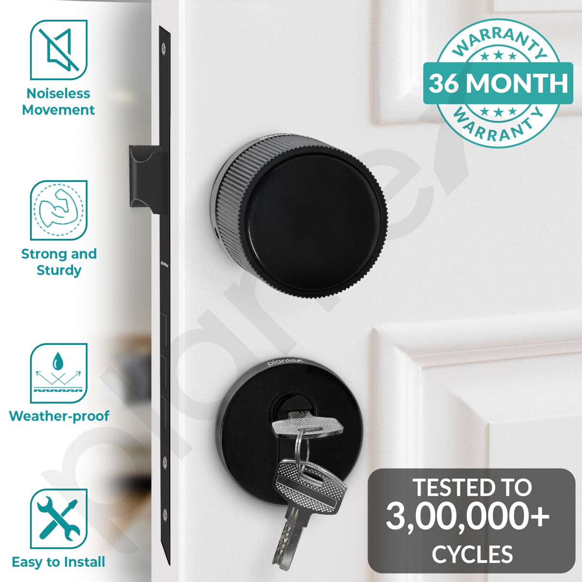 Plantex Mortise Lock for Main Door - Door Accessories (Black)-2