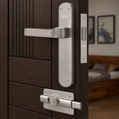 Plantex Heavy Duty Bathroom Door Lock/Mortise Handle Lock/8inch Keyless Plate Handle Set for Home/Bathroom/Store Room/Balcony/Office with Baby Latch (8132- Matt)-1