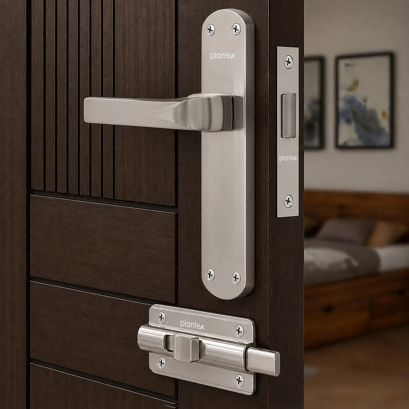 Plantex Heavy Duty Bathroom Door Lock/Mortise Handle Lock/8inch Keyless Plate Handle Set for Home/Bathroom/Store Room/Balcony/Office with Baby Latch (8132- Matt)-1