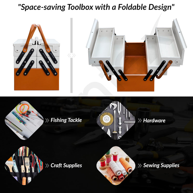 Plantex Tool Box Empty/18" Metal Tool Organizer 5- Compartments Metal Tool Boxs/Empty Tool Boxs/Tools Organizer Box - (Brown & Ivory)-6