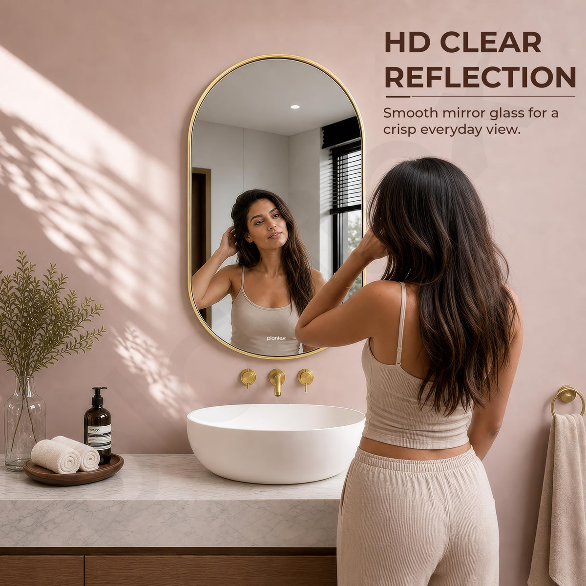 Plantex Aluminium Frame Mirror for Bathroom/Wall Mount Capsule Mirror for Bedroom/Dressing Room/Living Room/Entryway - (Gold, 22x36 Inch)-6