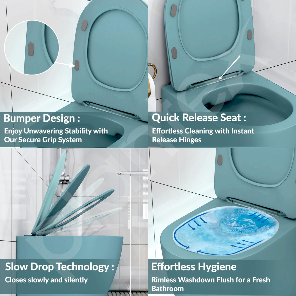 Plantex Imported Ceramic Wall Hung Commode/Rimless Washdown Flush Western Toilet/Round Commode with Soft Closing Toilet Seat - P Trap (Harmony Blue)-5