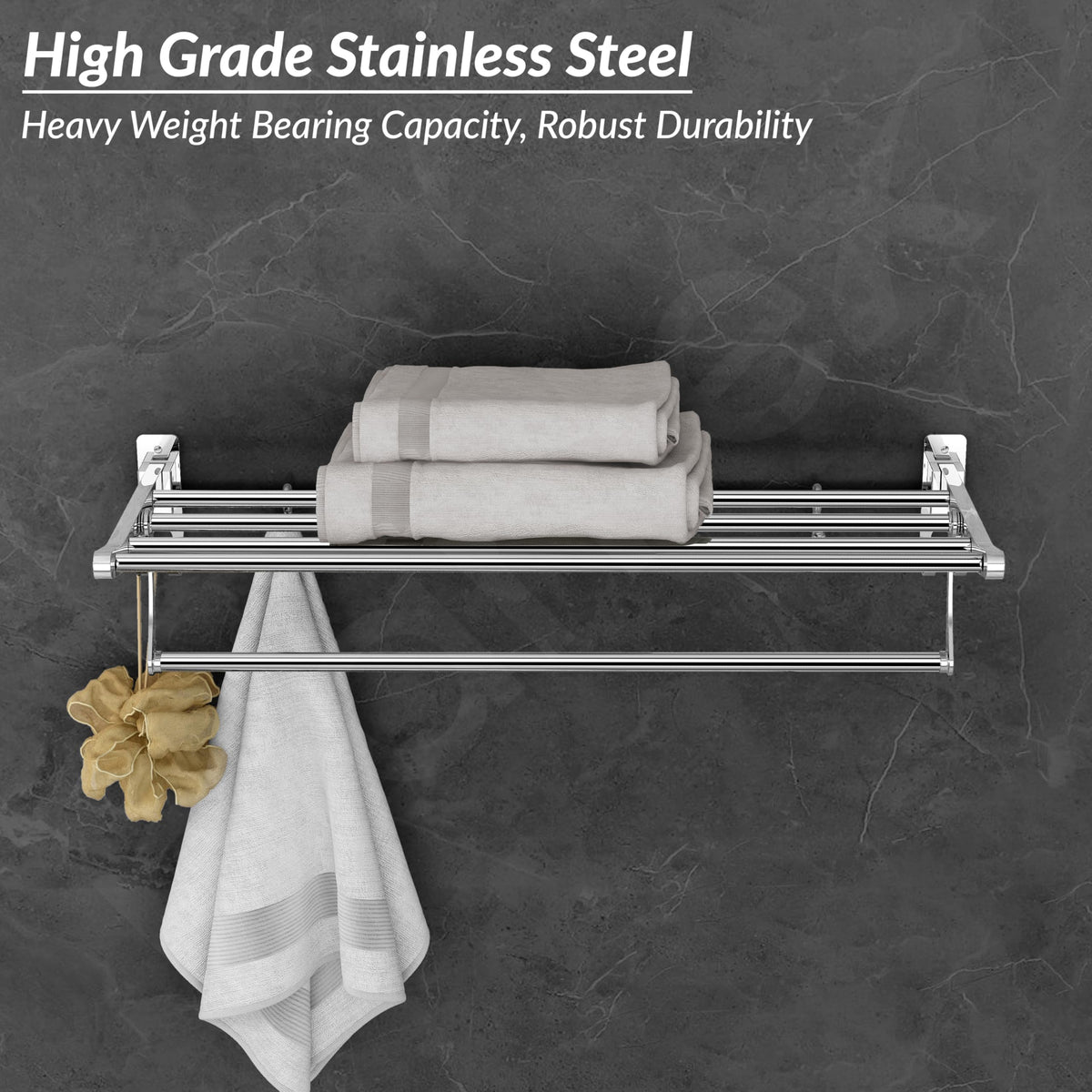 Plantex Eco Stainless Steel Folding Towel Rack/Towel Hanger for Bathroom/Wall Mounted Towel Rack/Bathroom Accessories Set(24-inch) Chrome-3