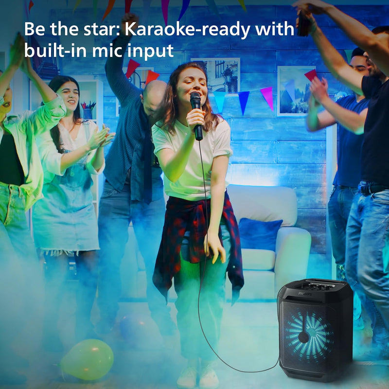 Philips TAX2208 Bluetooth Party Speaker with Free Wired Mic, 8 Speaker System, 30W Max Sound Output
