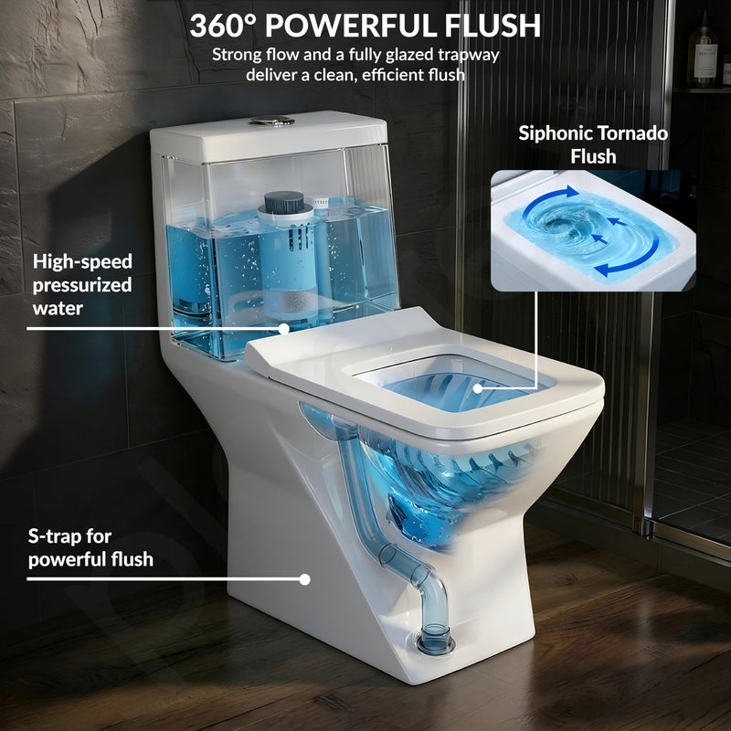 Plantex Siphonic Flush System Rimless Ceramic Commode/S Trap Western Toilet with Siphonic Vacuum Flush/One Piece Western Commode with Soft Close Toilet Seat - (White)-6