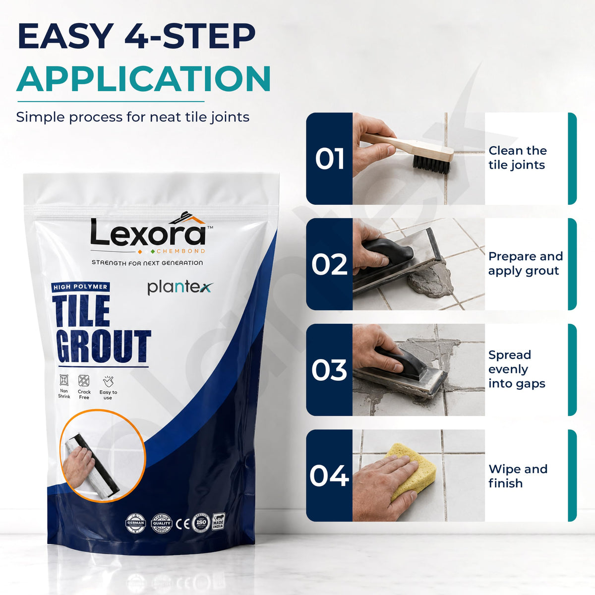 Plantex Lexora Premium Tile Grout/Waterproof Tile Gap Filler for Kitchen & Bathroom Wall Tiles Joint Filler/Crack Resistant/Chemical Resistant/Stain Resistant 1 kg (White)-4