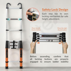 Plantex 14.5 feet (4.4m) Telescopic Ladder/Durable Steps/Collapsible Ladder for Home or Outdoor Work/Aluminium Telescopic Ladder - (Orange)-5