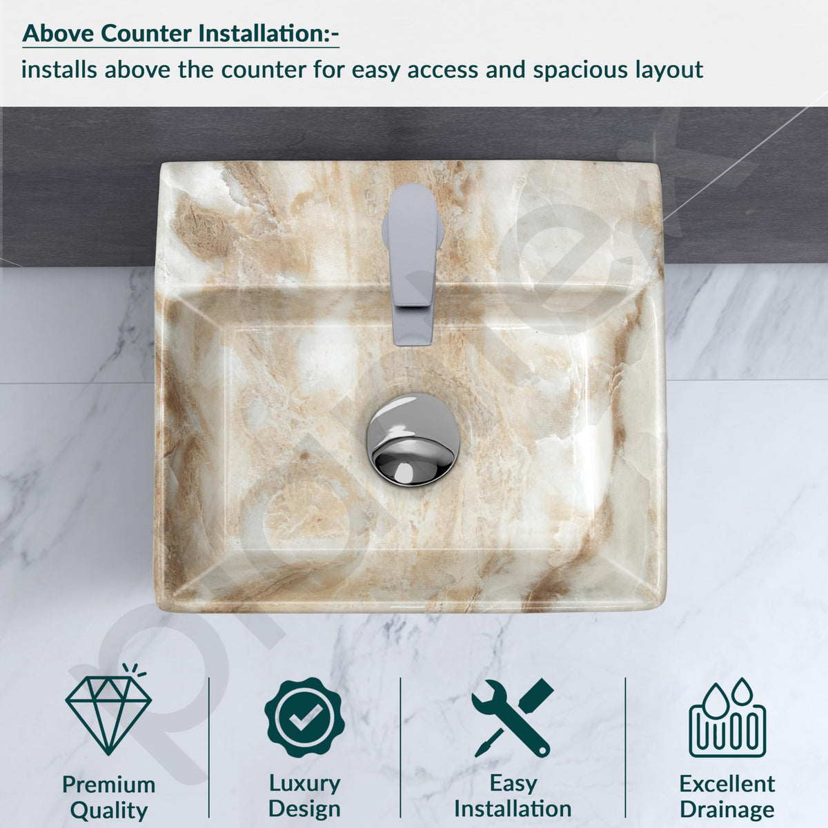 Plantex Ceramic Wash Basin for Bathroom/Square Wall Hung Basin/Bathroom Sink/Washbasin for Restaurant/Hotel (13 x 12 x 5 Inch)-6