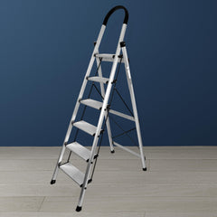 Plantex Surestep 3 Step Aluminum Ladder for Home Use/Wide Anti-Slip Steps/Foldable Ladder with Anti Skid PVC Shoes, 3 Steps Kitchen Stool (Anodize-Silver)