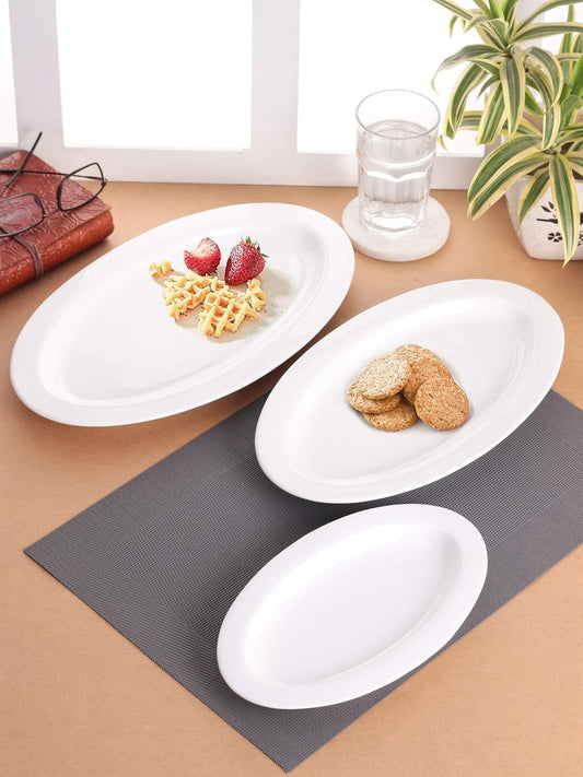 Clay Craft Basics - Ceramic Oval Serving Platters for Starters Cookies Multipurpose, Big Medium & Small, 3 Pieces, Multicolor, Standard