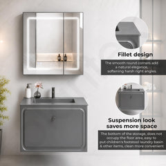 Plantex Wall Mount Vanity Cabinet with Washbasin and Mirror/Rectangular Basin with Cabinet for Bathroom - (Cryston-800, Grey)-6