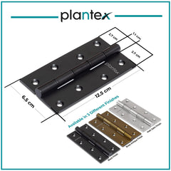 Plantex Heavy Duty Stainless Steel Door Butt Hinges 5 inch x 12 Gauge/2.5 mm Thickness Home/Office/Hotel for Main Door/Bedroom/Kitchen/Bathroom - Pack of 6 (Black)-3