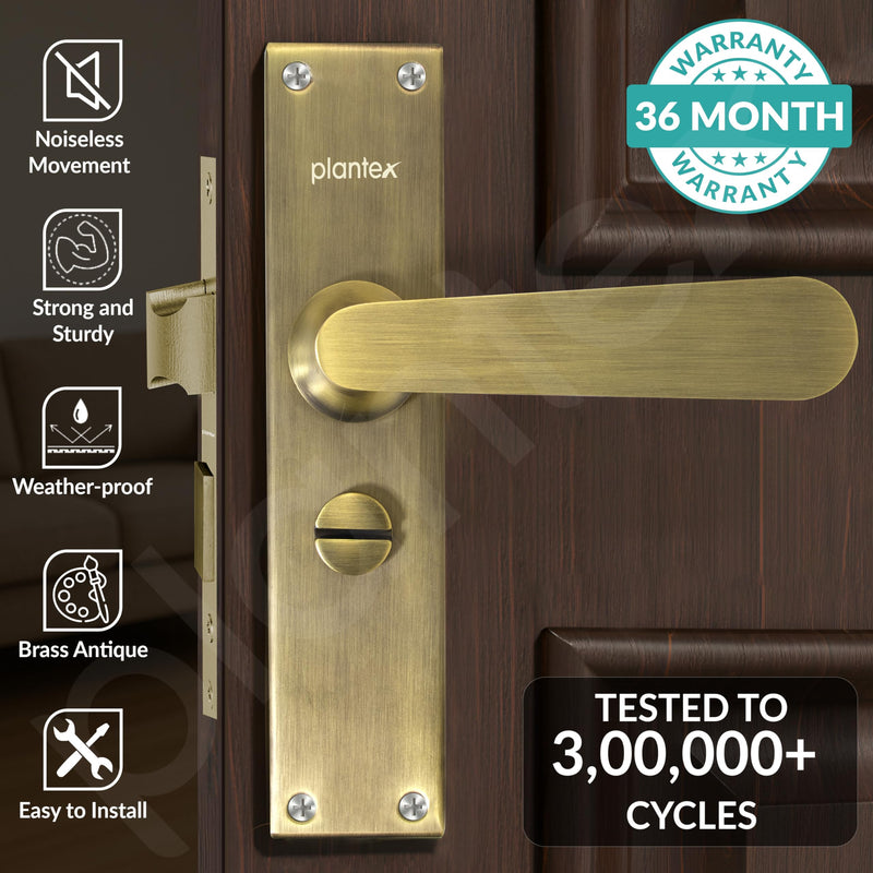 Plantex Stainless Steel Door Lock “ Bathroom Door Lock/Mortise 8inch Keyless Plate Handle Set for Home/Bathroom/Storeroom/Balcony/Office - Pack of 1 (DTM-659, Brass Antique)-2