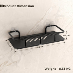 Plantex Self Adhesive Bathroom Shelf/Stainless Steel Bathroom Shelf Rack/Wall Shelf for Bathroom/Bathroom Organiser Without Drill/Bathroom Accessories Set- Pack of 1 (12x5 inches, Black)-2