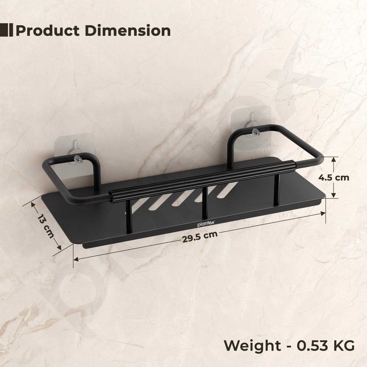 Plantex Self Adhesive Bathroom Shelf/Stainless Steel Bathroom Shelf Rack/Wall Shelf for Bathroom/Bathroom Organiser Without Drill/Bathroom Accessories Set- Pack of 1 (12x5 inches, Black)-2