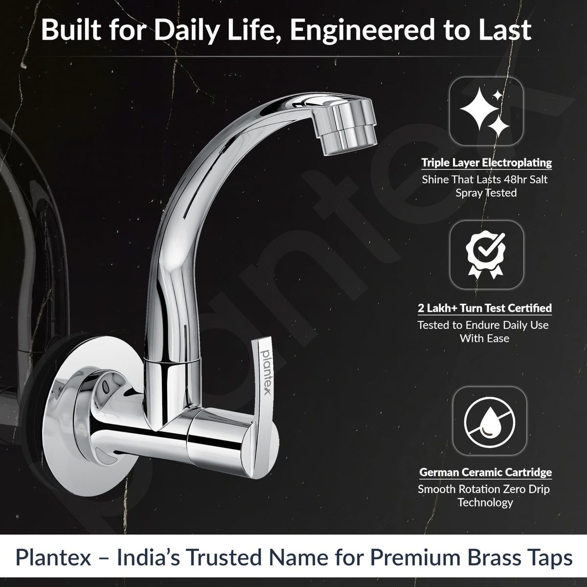 Plantex Pure Brass Kitchen Taps for Home Sink/Tap for Kitchen Basin with 360° Swivel Spout and Water Saving Aerator/Water Tap with Brass Wall Flange-7 Year Warranty (AQ-1410- Chrome)