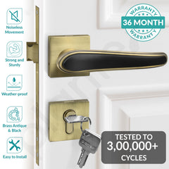 Plantex Main Door Lock/Mortise Lock for Doors - Robust Door Handle for Home with Brass Locks Body & Cylinder (PT-014, Brass Antique & Black)-2
