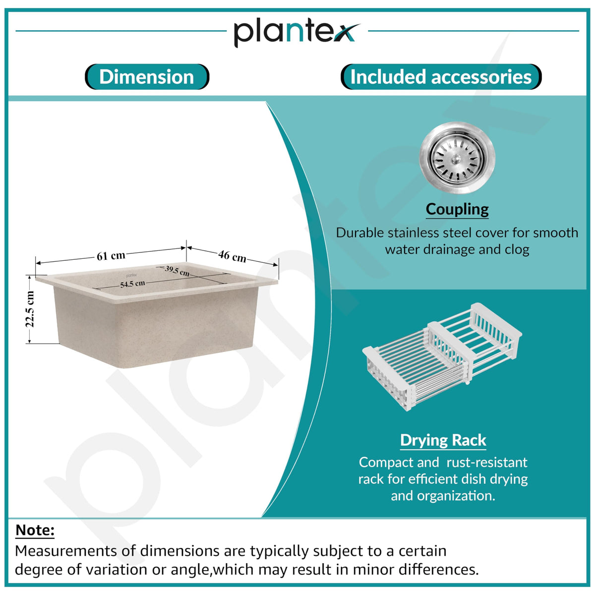 Plantex Undermount Sink for Kitchen/Quartz Acrylic Kitchen Sink with 10 Years Warranty by Plantex/Granite Single Bowl Kitchen Sinks with Coupling (Ultra Brun-24x18 Inches)-5