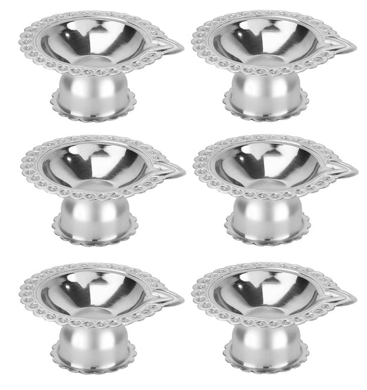 Dynore Stainless Steel Peacock Grace Traditional Diya for Puja, Festivals & Home Decor- Set of 6 Pcs