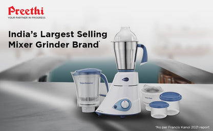 Preethi Eco Plus Mixer Grinder (550 Watt, 3 Jars, White)