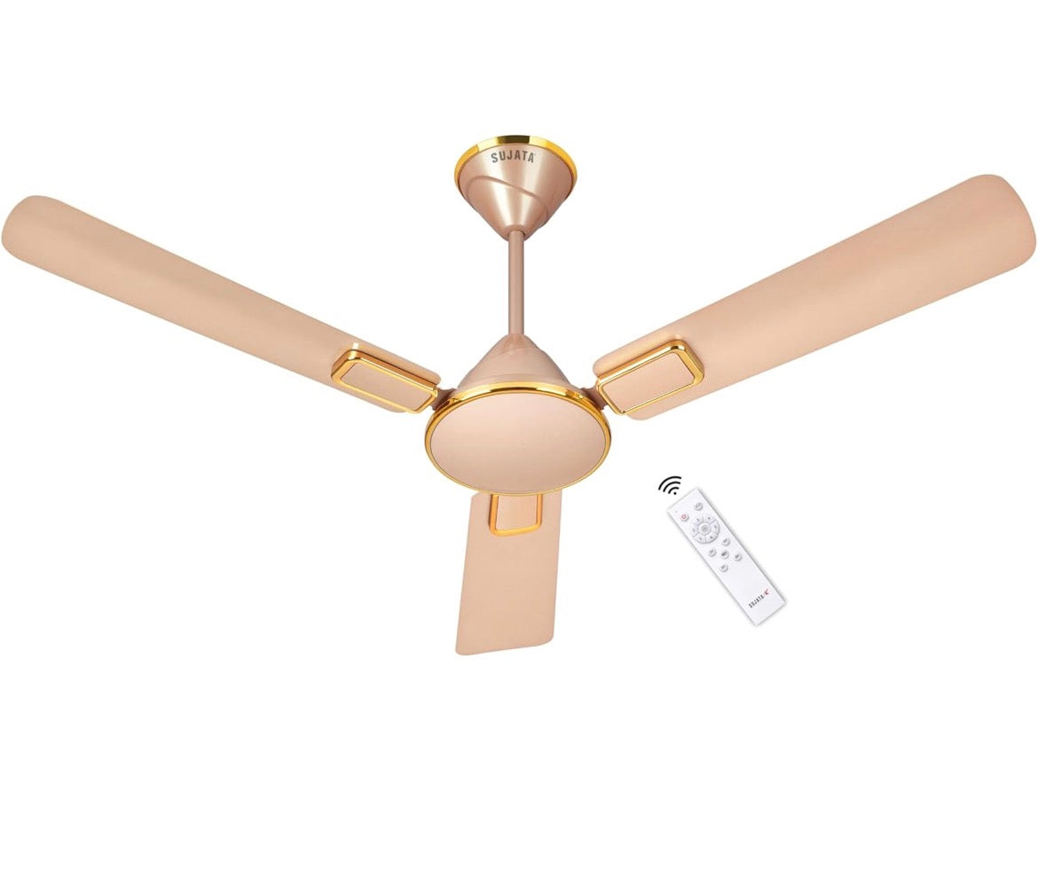 Sujata BLDC Fan | 3-Yrs Warranty | Ceiling Fan for Living Room/Bedroom with Remote Control, High caliber, H-Class insulation winding, BEE Star Rated, Decorative ceiling fan (Topaz Gold-Impresso)