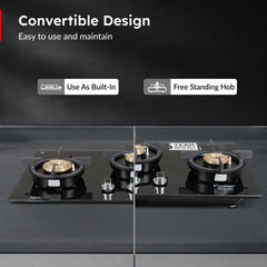 Prestige Provo 900 Kitchen Hood Chimney, Prestige Svachh Efficia Hob 03 AI (with Toughened Glass Top Multi Spark Ignition System & 3 Brass Burners), Prestige Chimney Installation Kit