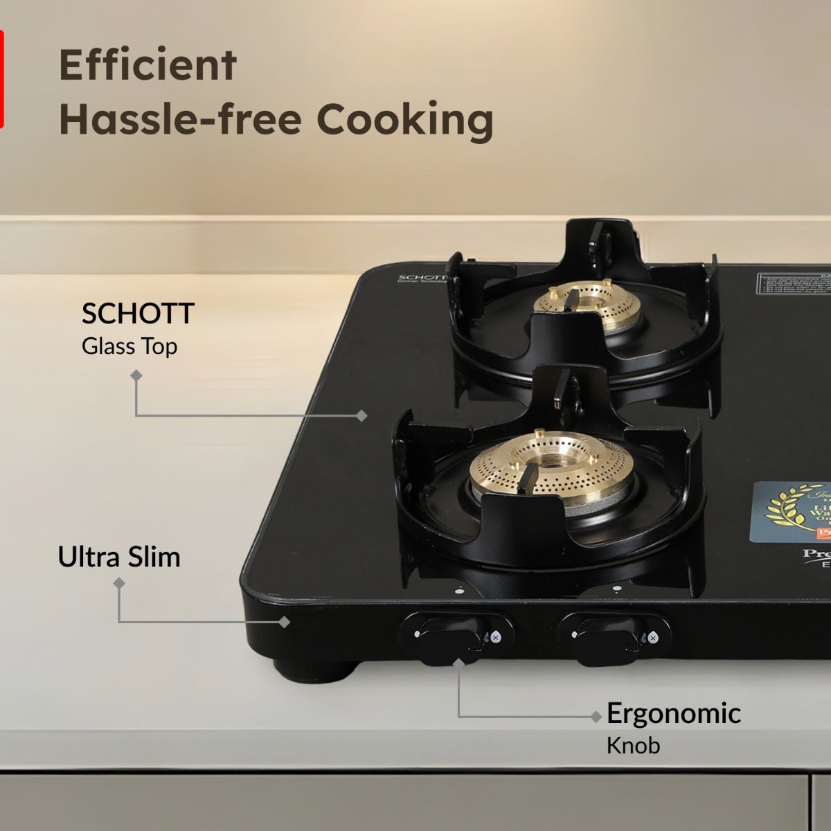 Prestige Edge PEBS 04 Manual Powder Coated with Aluminium Frame 4 Burners Gas Stove, Black, Prestige Svachh Triply Outer Lid Pressure Cooker with Unique Deep Lid for Spillage Control, 5 Litre, Silver
