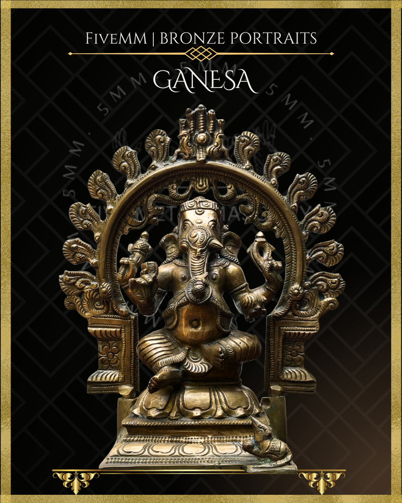 Ganesa Panchaloha Bronze Icon - 10" Seated with arch