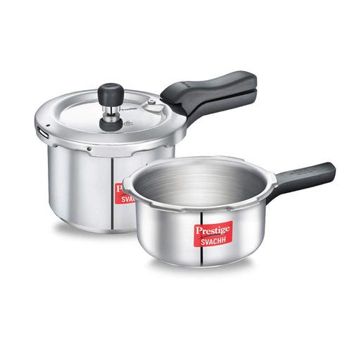 Prestige Svachh Aluminium Anti Bulge Gas and Induction Compatible Pressure Cooker Combo 3 L and 2 L (Silver)